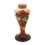 A Galle glass vase with tree and landscape decoration. Approx 6 1/4" high Please Note - we do not