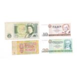 Four 20thC bank notes , comprising DDR / East Germany Zwanzig Mark 1975 and Zehn Mark 1971, Bank