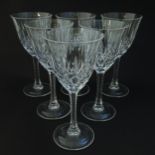 A set of 6 cut crystal wine glasses Approx 7 1/4" high (6) Please Note - we do not make reference to