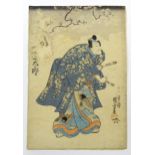 After Utagawa Kuniyoshi (1797-1861), Japanese School, Woodblock print, A portrait of an actor as a