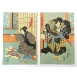 After Utagawa Kunisada (1786-1865), Japanese School, Woodblock prints, A diptych, The Samurai's