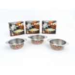 Three German WMF fondue bowls with heart decoration. Boxed. Bowls approx. 5 1/2" wide (3) Please