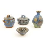 Four items of studio pottery by Simon Eeles and David Eeles, comprising two twin handled pot and