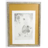 Manner of Louis Icart (1888-1950), Colour etching, A dancing lady with a small dog. Approx. 17 1/