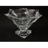 A Czechoslovakian glass / crystal pedestal bowl. Signed under Bohemia Treasury. Approx. 8 1/4"
