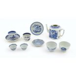 A quantity of assorted Chinese blue and white tea wares to include a teapot, cups and saucers