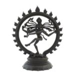 An Indian cast sculpture depicting the Hindu deity Shiva as Nataraja dancing in a stylised circle of