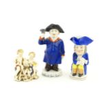 Three assorted ceramic figures to include a Toby / character jug modelled as a seated man wearing