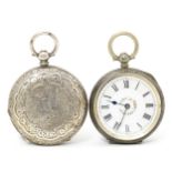 A Continental .800 silver corsage / fob watch with white enamel dial, Roman numerals and floral