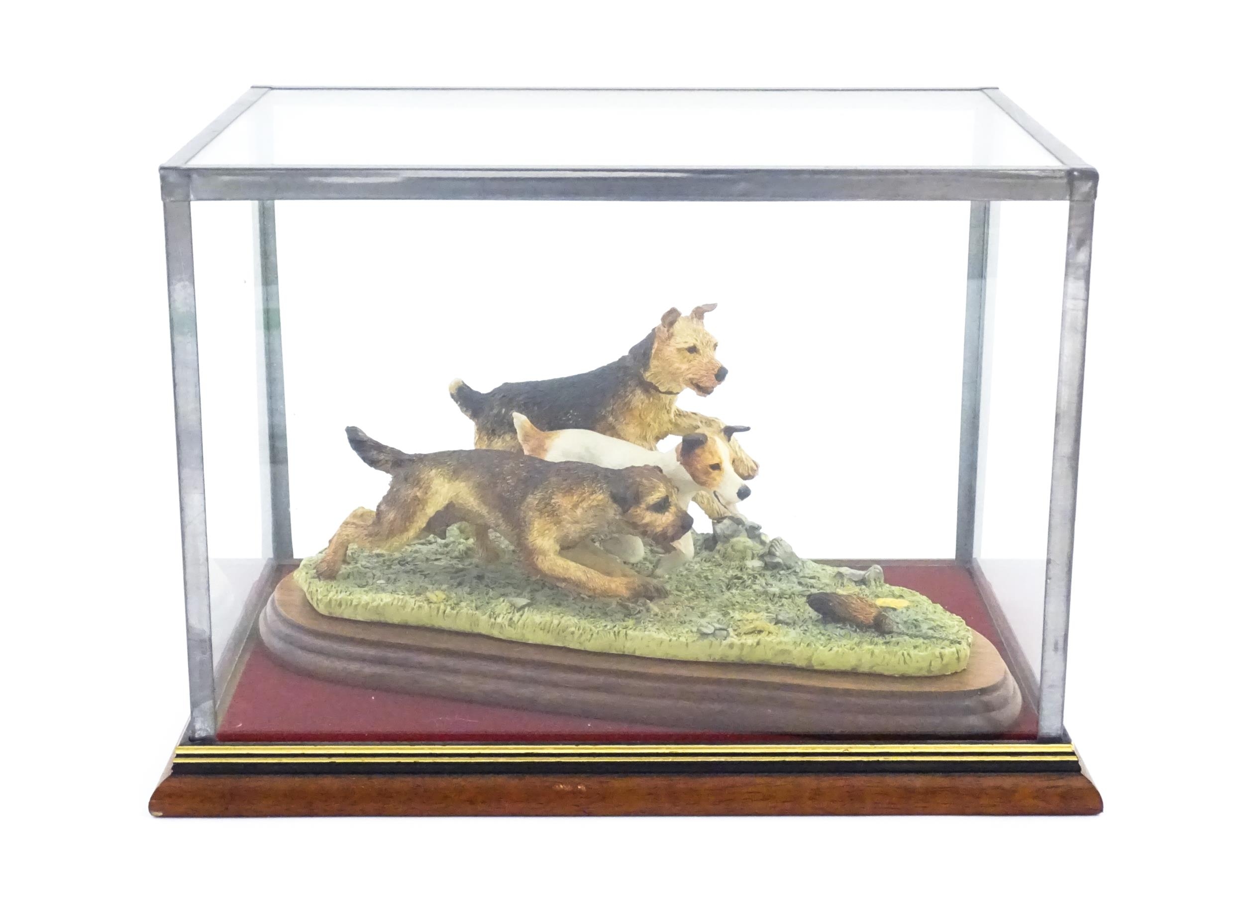 A Border Fine Arts model Terrier Race, by Margaret Turner, model no. B0242. Within a glazed case. - Image 5 of 8