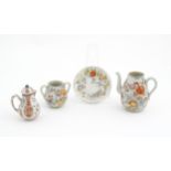 Assorted Oriental wares to include saucer, pots, etc. decorated with flowers and foliage. Largest