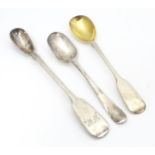 Two Victorian silver fiddle pattern mustard spoons one hallmarked London 1766 maker Chawer & Co, the
