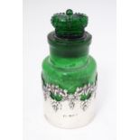The Crown Perfumery Company London : A green glass jar and stopper with silver sleeve hallmarked