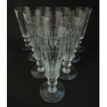 Ten Saint Louis crystal Canton champagne flutes, marked under ' St Louis Cristal France' Approx 7