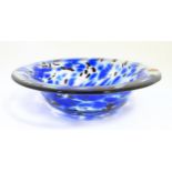 An art glass centre piece bowl with blue and clear detail. Approx 11 1/4" diameter Please Note -