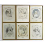 After John Downman (1750-1824), Early 20th century, Six hand coloured engravings, Portraits of noble