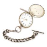 A Victorian silver hunter pocket watch, the white enamel dial with Roman numerals and subsidiary