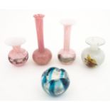 Five various examples of Mdina glass vases. Signed under. Tallest approx. 7 1/2" high (5) Please