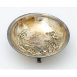 A .925 silver pin dish with embossed fruit decoration. Stamped Hazorfim. Approx. 4 1/4" diameter