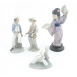 Three Lladro figures comprising Madame Butterfly Geisha Girl model no. 4991, Going Fishing no. 4809,