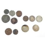Coins: A quantity of assorted coins various examples to include a British Ionian Islands 1 Lepton