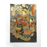 After Utagawa Kunisada (1786-1865), Japanese School, Woodblock print, A Geisha / Courtesan from
