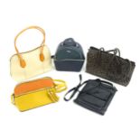 Vintage fashion: Five leather handbags to include a mustard and orange bag measuring 8 x 10" approx,
