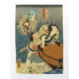 After Utagawa Kunisada (1786-1865), Japanese School, Woodblock print, Two Kabuki actors - A