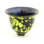 A Welsh art glass bowl with mottled yellow detail. Signed under Laugharne. Approx 3 1/4" high Please