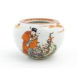 A Chinese brush wash pot decorated with Shou Lao, attendants and a deer in a landscape scene with
