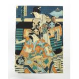 After Utagawa Yoshitora (act. 1830-1880), Japanese School, Woodblock print, Kabuki actors - A lady