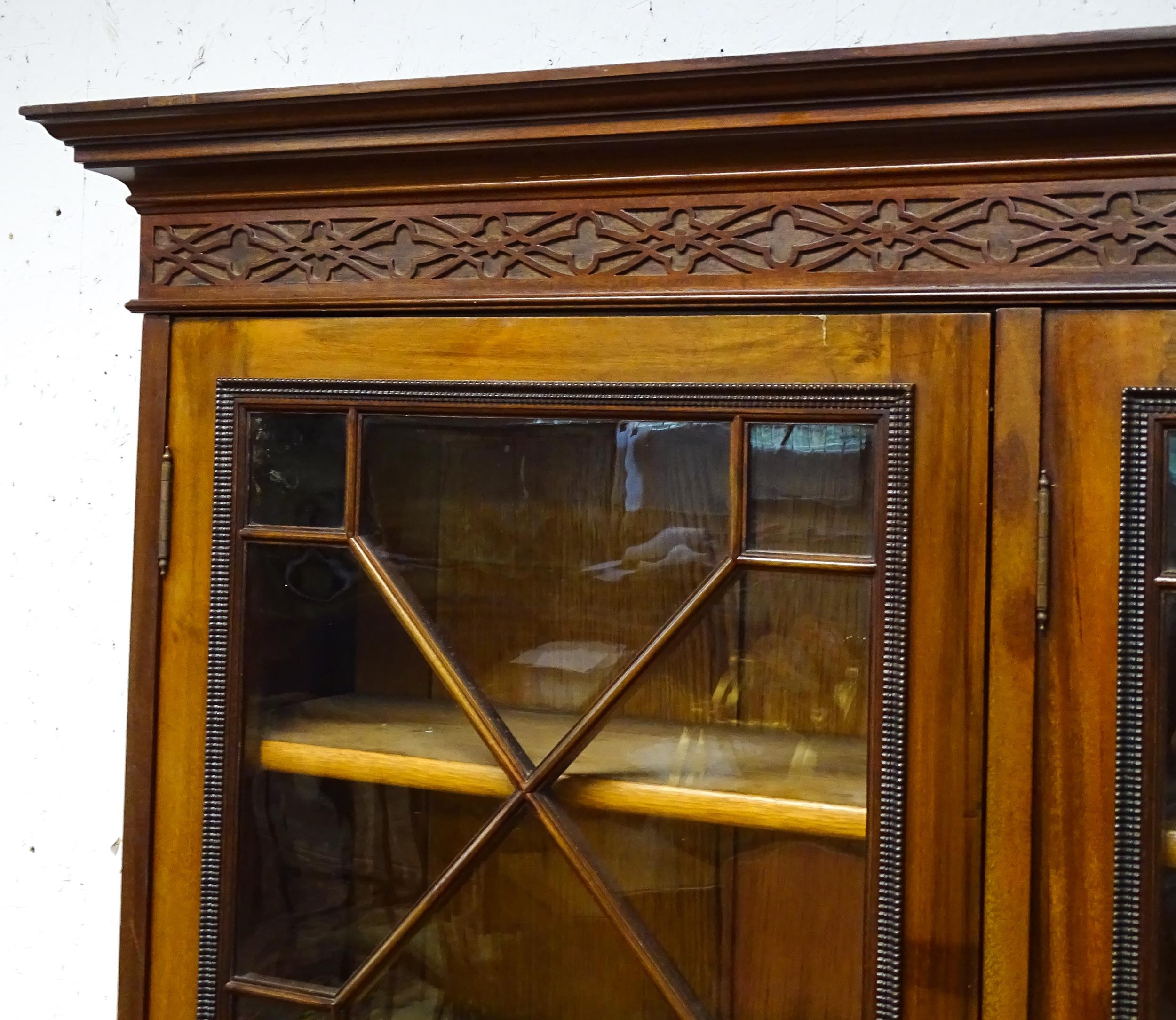A late 19thC mahogany glazed bookcase by S & H Jewell, Queen Street, London. The cornice with - Image 7 of 9