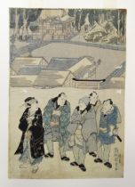 After Utagawa Kunisada (1786-1865), Japanese School, Woodblock print, Five actors, one in female