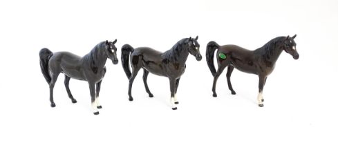 Three Beswick models of dark brown Arab horses. Approx. 6" high (3) Please Note - we do not make