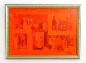 Jan Wild, 20th century, Acrylic on board, Still Life in Red, Abstract. Signed lower right and titled