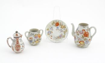Assorted Oriental wares to include saucer, pots, etc. decorated with flowers and foliage. Largest