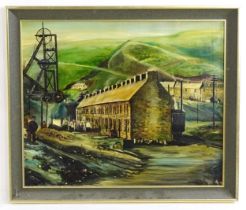 Pugh, 20th century, Oil on canvas, An industrial mining landscape with colliery / pit head machinery