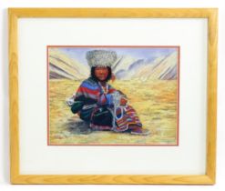 C. Kibble, 20th century, Pastel on paper, A portrait of a Native American Indian child in a mountain