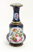 A late 19th / early 20thC vase / lamp base with floral panels decorated with hand painted rose,