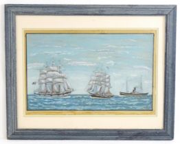 Late 19th / early 20th century, Oil on board, A seascape with sailing boats and a steam ship.