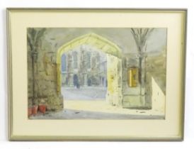 Alexander James Mavrogordato (1869-1947), Watercolour, A college courtyard from an archway. Signed