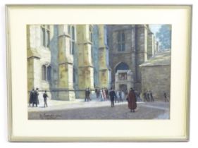 Alexander James Mavrogordato (1869-1947), Watercolour, Winchester College with scholars. Signed