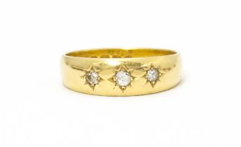 A Victorian 18ct gold ring set with three diamonds. Hallmarked Chester 1897. Ring size approx. M