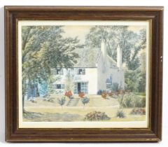 J. Milne, 19th century, Watercolour, A study of a country house and garden. Signed and dated 1878