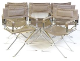 Mid Century Modern : A set of 8 Alessandro Albrizzi designed chairs each having a chromed frame ,