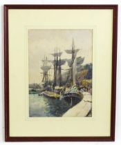 Late 19th / early 20th century, Continental School, Watercolour, A harbour scene with figures by the