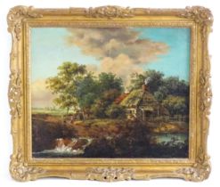 Manner of John Rathbone, 19th century, Oil on canvas, An English country landscape with a cottage on