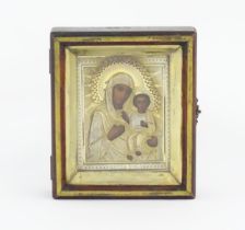 A late 19th / early 20thC Russian icon depicting Madonna and Child, the Virgin Mary and Jesus