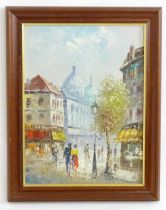 Manner of Caroline Burnett (1877-1950), Oil on canvas, A Parisian street scene with figures.