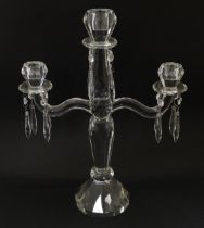 A Villeroy & Boch glass candlestick with glass lustre drops. Signed under. Approx. 16 1/4" high